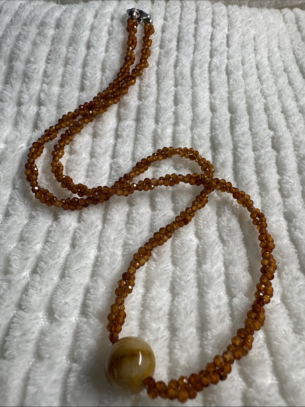 Necklace Hessonite Garnet, Honey Quartz. 925 Silver Size 20